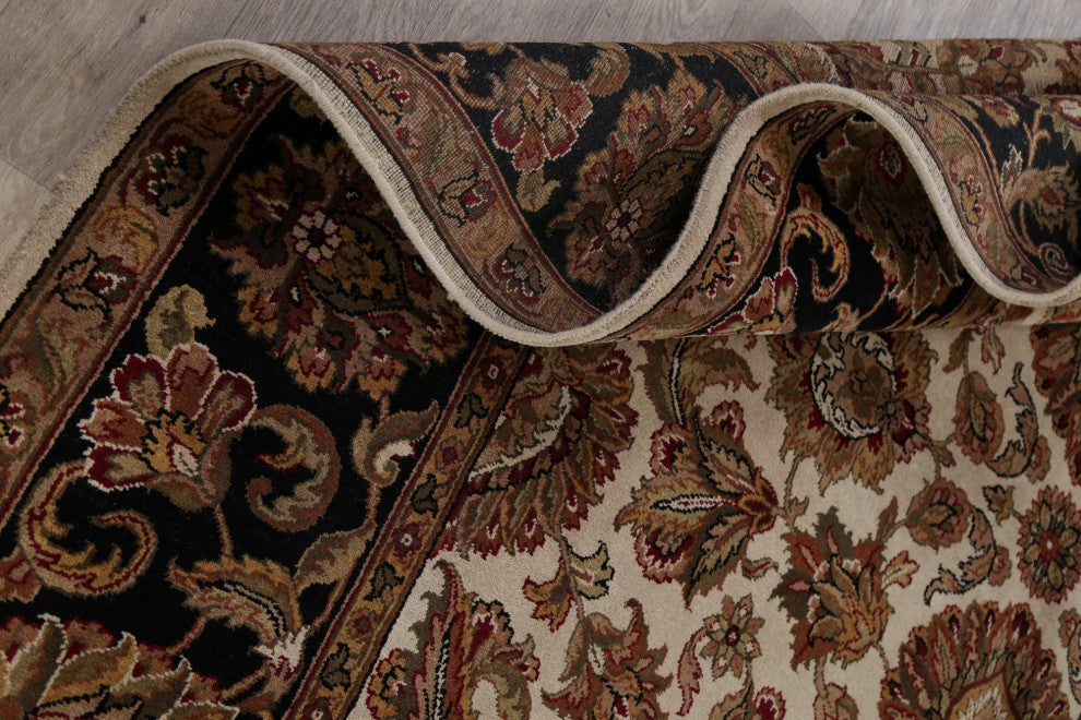 All-Over Oriental Agra Traditional Bordered Hand-Knotted Area Rug, Beige, 8x10