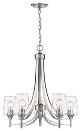 Joliet 5 Light Chandelier in Brushed Nickel with Clear Glass Shade