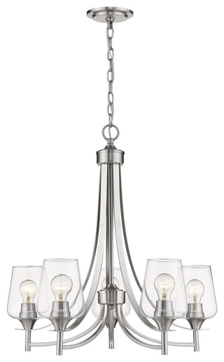 Joliet 5 Light Chandelier in Brushed Nickel with Clear Glass Shade