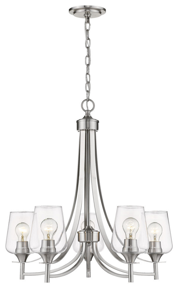 Joliet 5 Light Chandelier in Brushed Nickel with Clear Glass Shade
