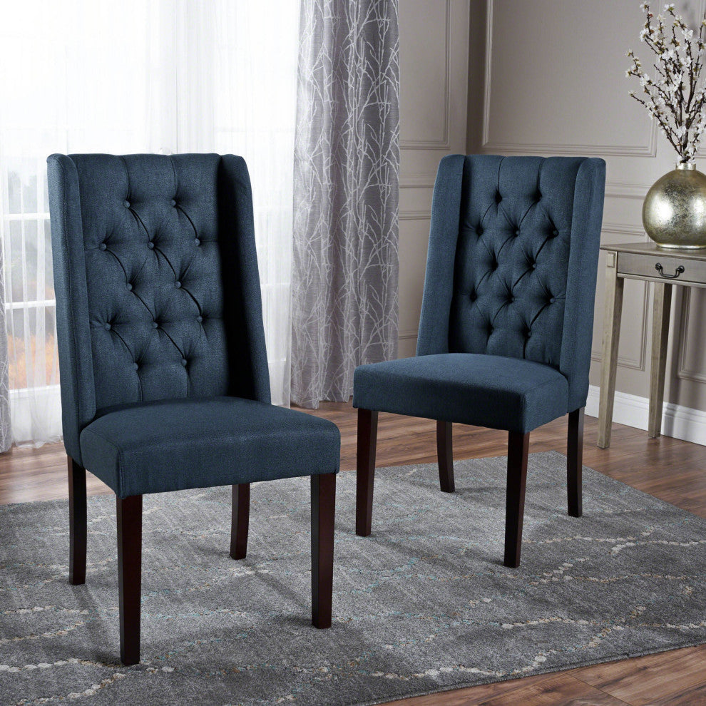 GDF Studio Billings Tufted High Back Dining Chairs, Set of 2, Navy Blue, Fabric