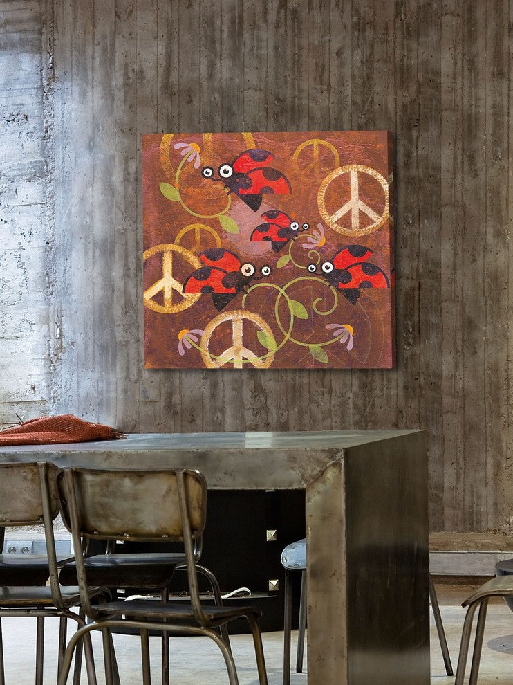 "Peace Sign Ladybugs VI" Painting Print on Wrapped Canvas