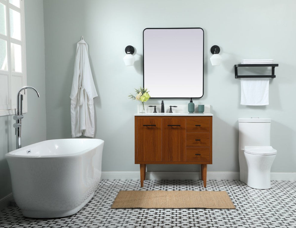 Home Living 22" Midcentury Modern Teak-Light Bathroom Vanity