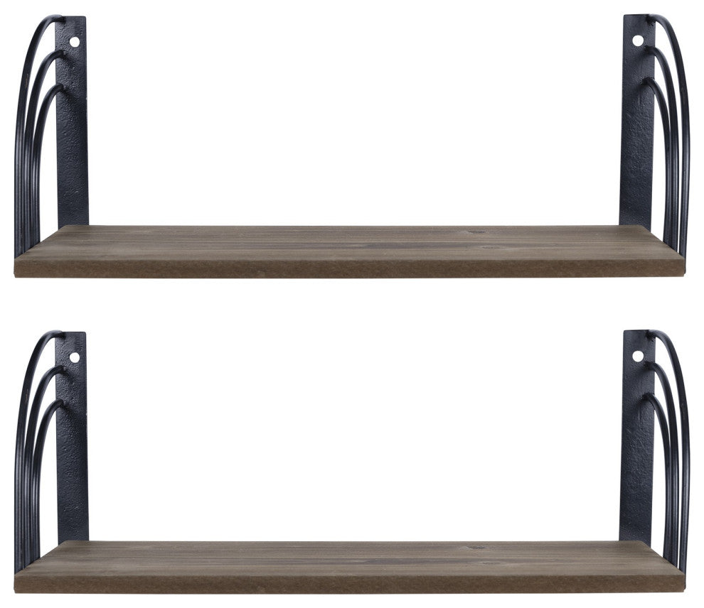 Set of Two Arched Wooden Floating Wall Shelves