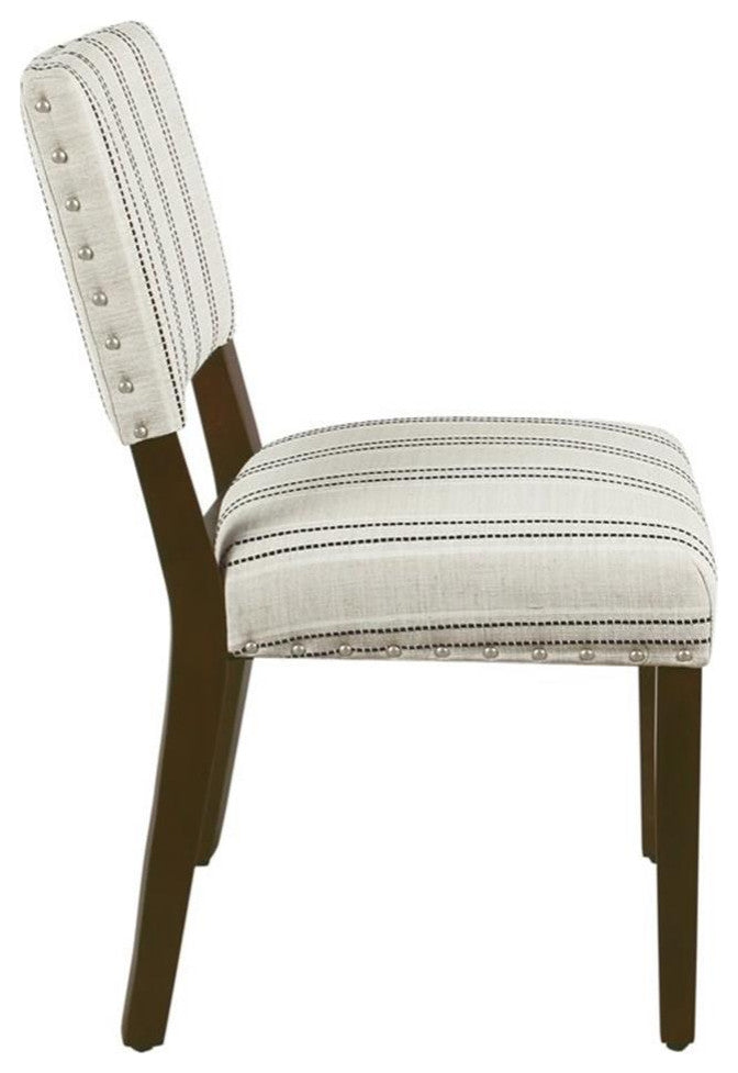 HomePop 34.8" Fabric Dining Chairs with Stripe Pattern in White/Black (Set of 2)