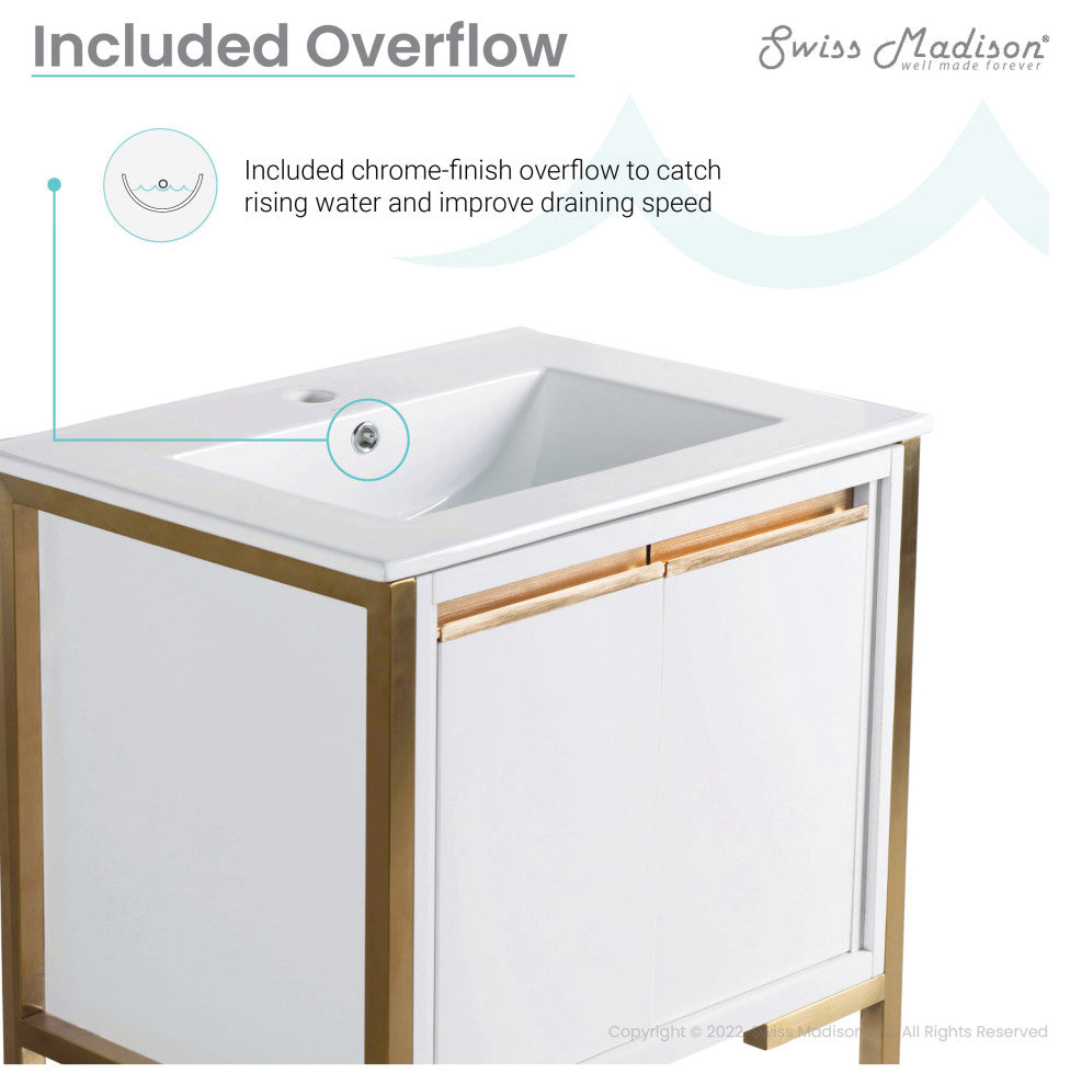 Marseille 24" Bathroom Vanity, White/Brushed Gold