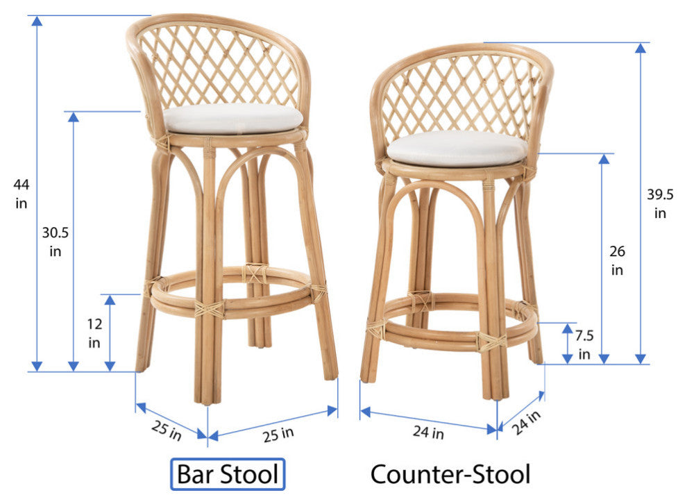 Rattan Criss-Cross Bar Stool, Natural