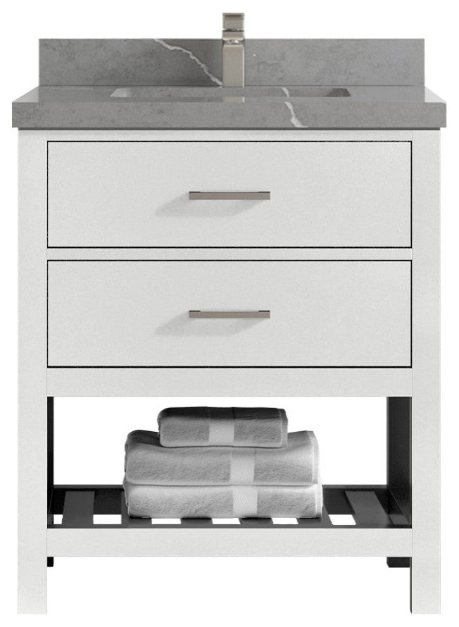 Parker 30 Single Sink Bath Vanity in White 2" Piatra Gray