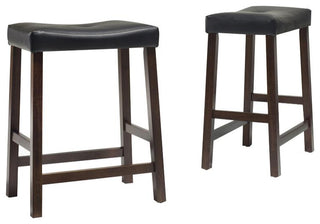 Upholstered Saddle Seat 2Pc Counter Stool Set Mahogany and Black