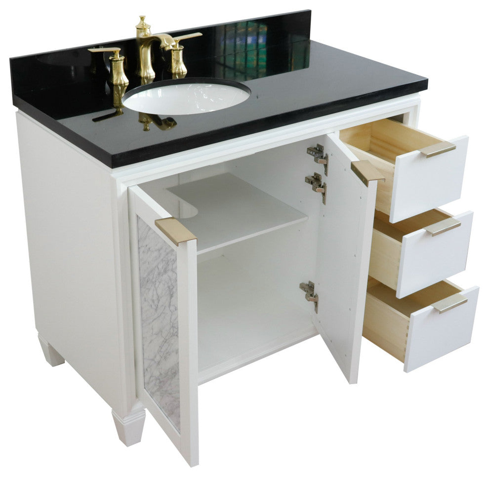 43" Single Vanity, White Finish With Black Galaxy