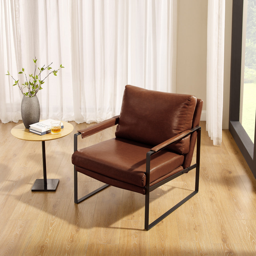 Mid Century Modern Faux Leather Accent Armchair, Dark Brown