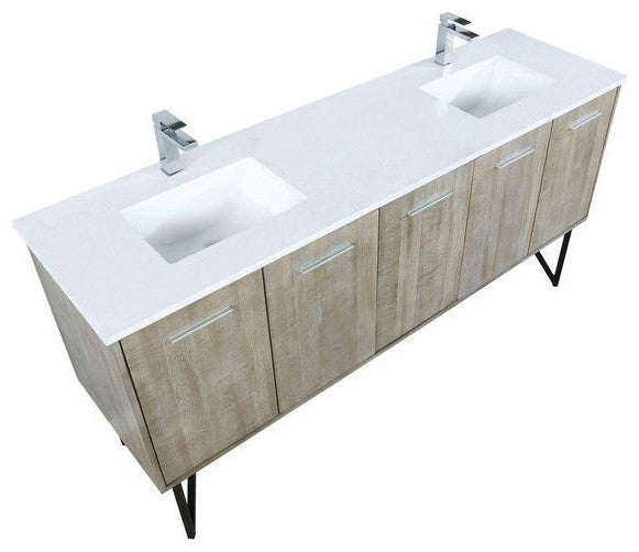 Lancy Modern 72" Rustic Acacia Double Sink Bathroom Vanity, Labaro Rose Gold Fau