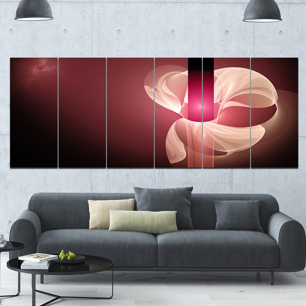 Pink Flower Fractal Illustration, Abstract Canvas Art Print, 70"x28", 6 Panels