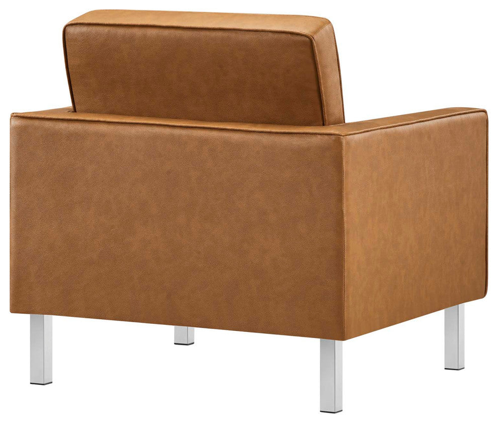 Loft Tufted Vegan Leather Armchair and Ottoman Set, Silver Tan