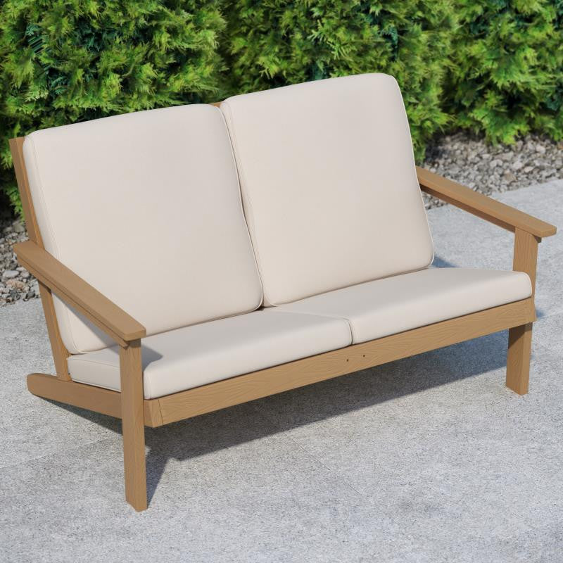 Charlestown All-Weather Poly Resin Wood Adirondack Loveseat with Cushions, Natur