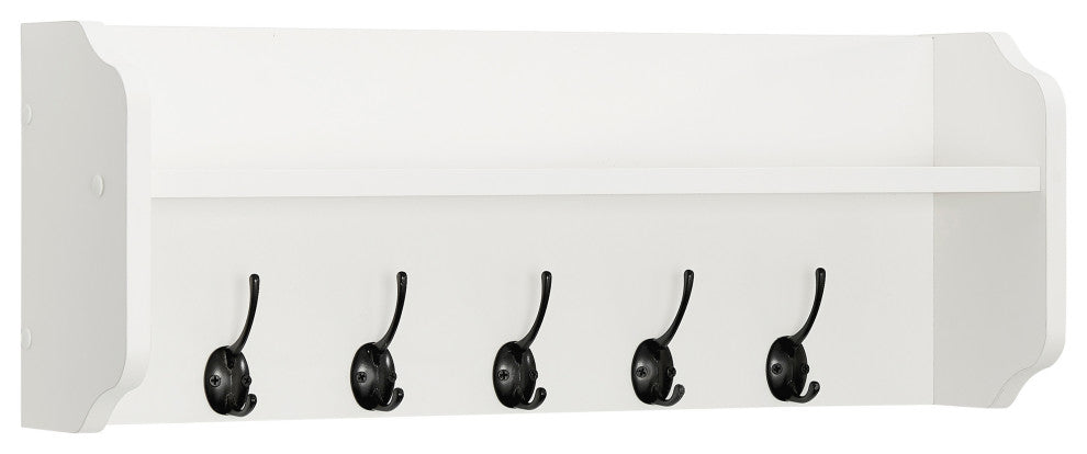 Danya B. Entryway Floating Utility Wall Shelf with Hooks "“ Wall Mounted, White