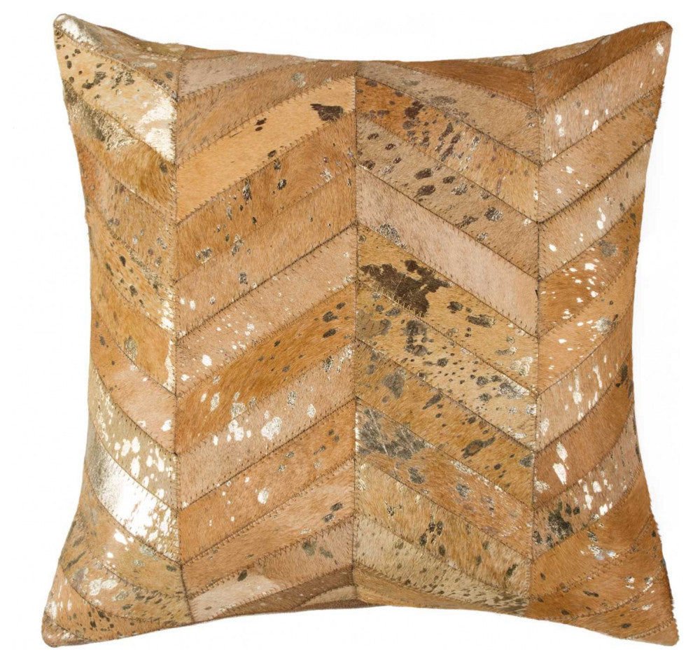 HomeRoots 18" x 18" x 5" Gold And Tan Pillow