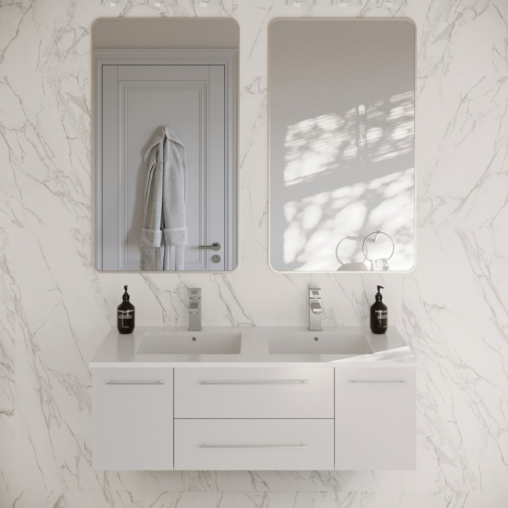 Lucera Wall Mount Double Undermount Sink Bathroom Cabinet, White, 48"