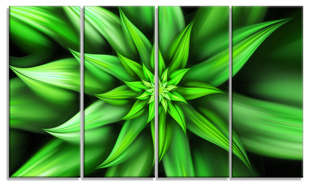 Exotic Green Flower Petals, Floral Canvas Art Print, 48"x28", 4 Panels