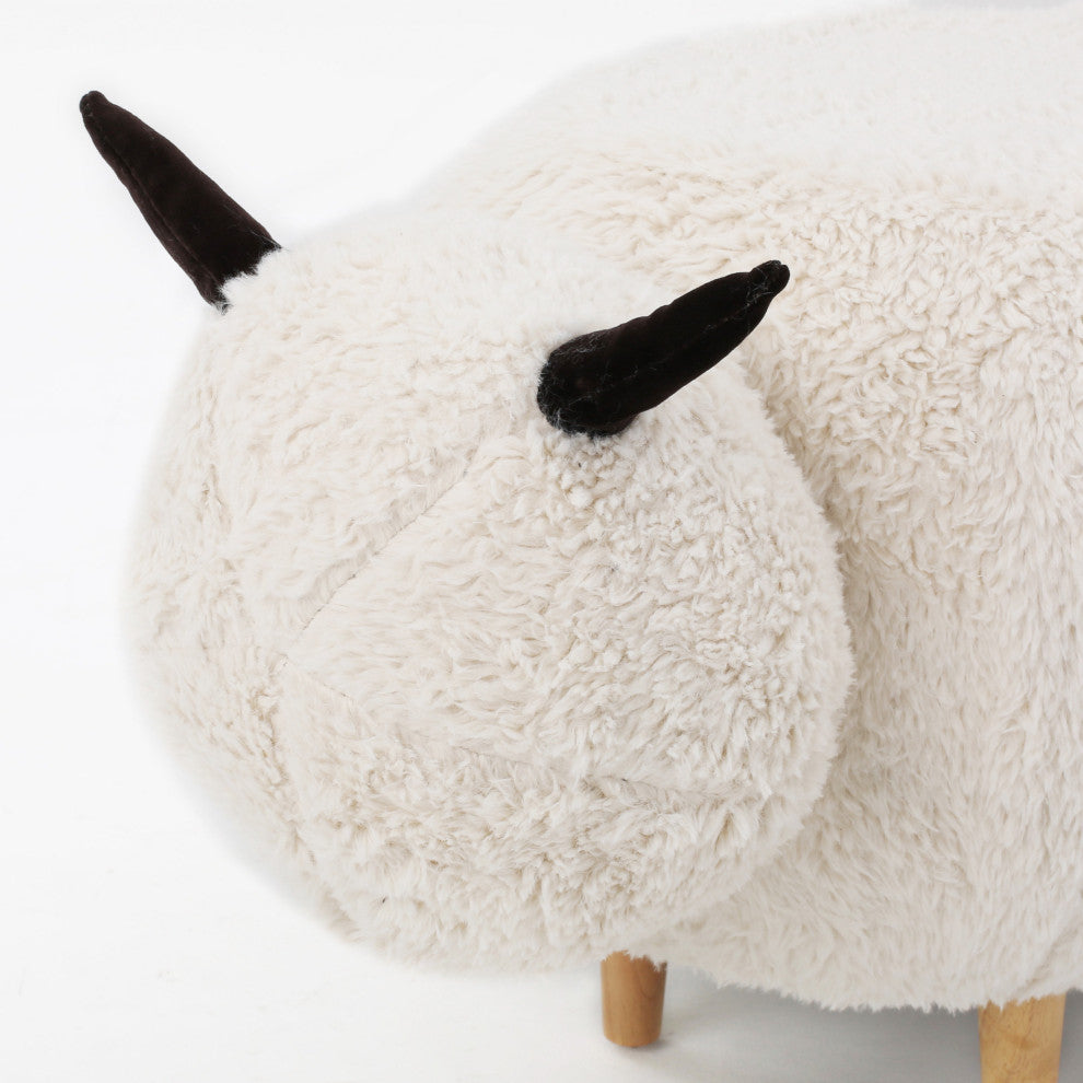 GDF Studio Brebis White Velvet Sheep Ottoman