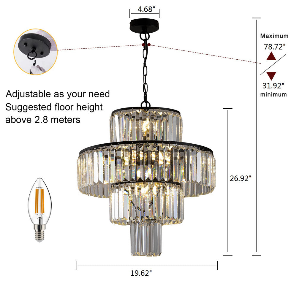 12 Light Black Luxury Crystal Chandelier