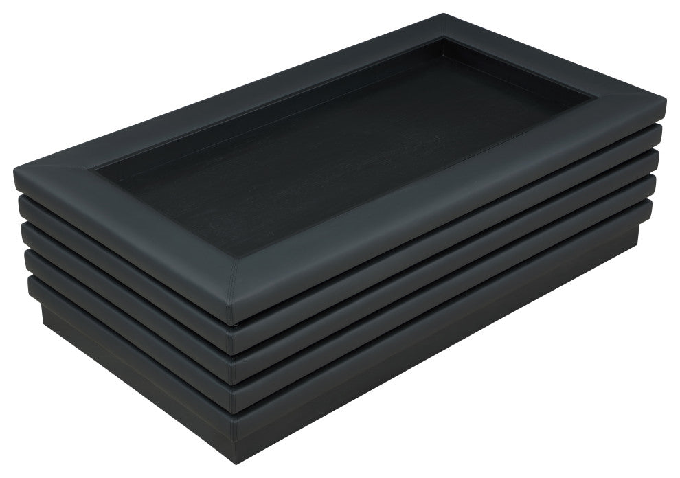 Rory Black Faux Leather Coffee Table, Black, Rectangular, Black Finish