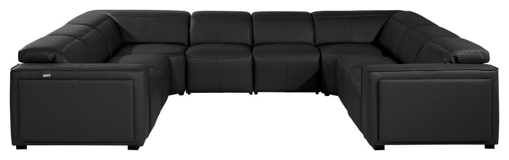 Niccolo Italian Leather 8-Piece U-Shaped 4 Power Reclining Sectional, Black