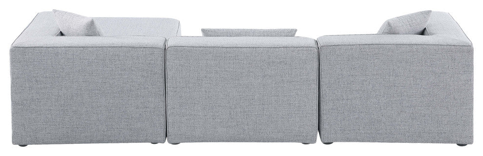 Cube Upholstered Modular Sectional, Gray, 4-Piece: 1 Armless Chair, 2 Corner Chair, 1 Ottoman, Linen Texured Fabric