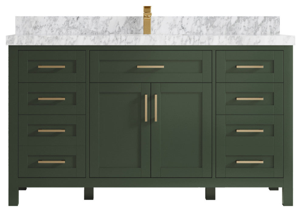 Cambridge 60 Single Bathroom Vanity in Pewter Green 2" Carrara Marble