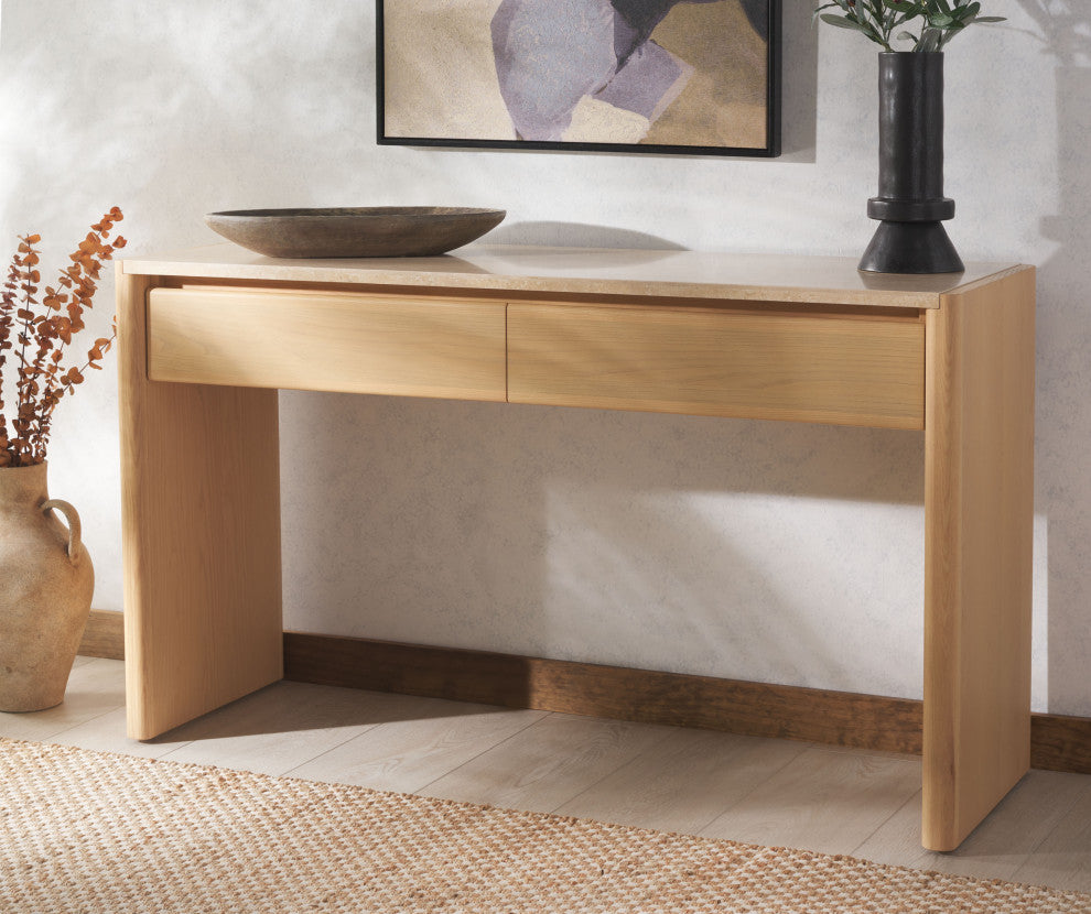 Safavieh Couture Bellarose Traver Console Table, Natural/Travertine