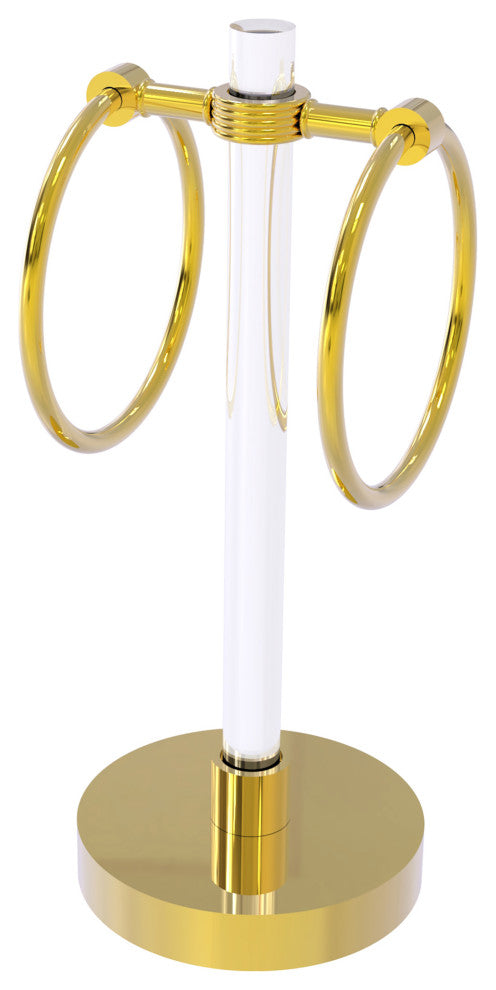 Clearview Vanity Guest Towel Ring with Groovy Accents, Polished Brass
