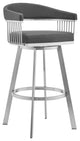 26" Mod Grey Faux Leather Brushed Silver Finish Swivel Bar Stool