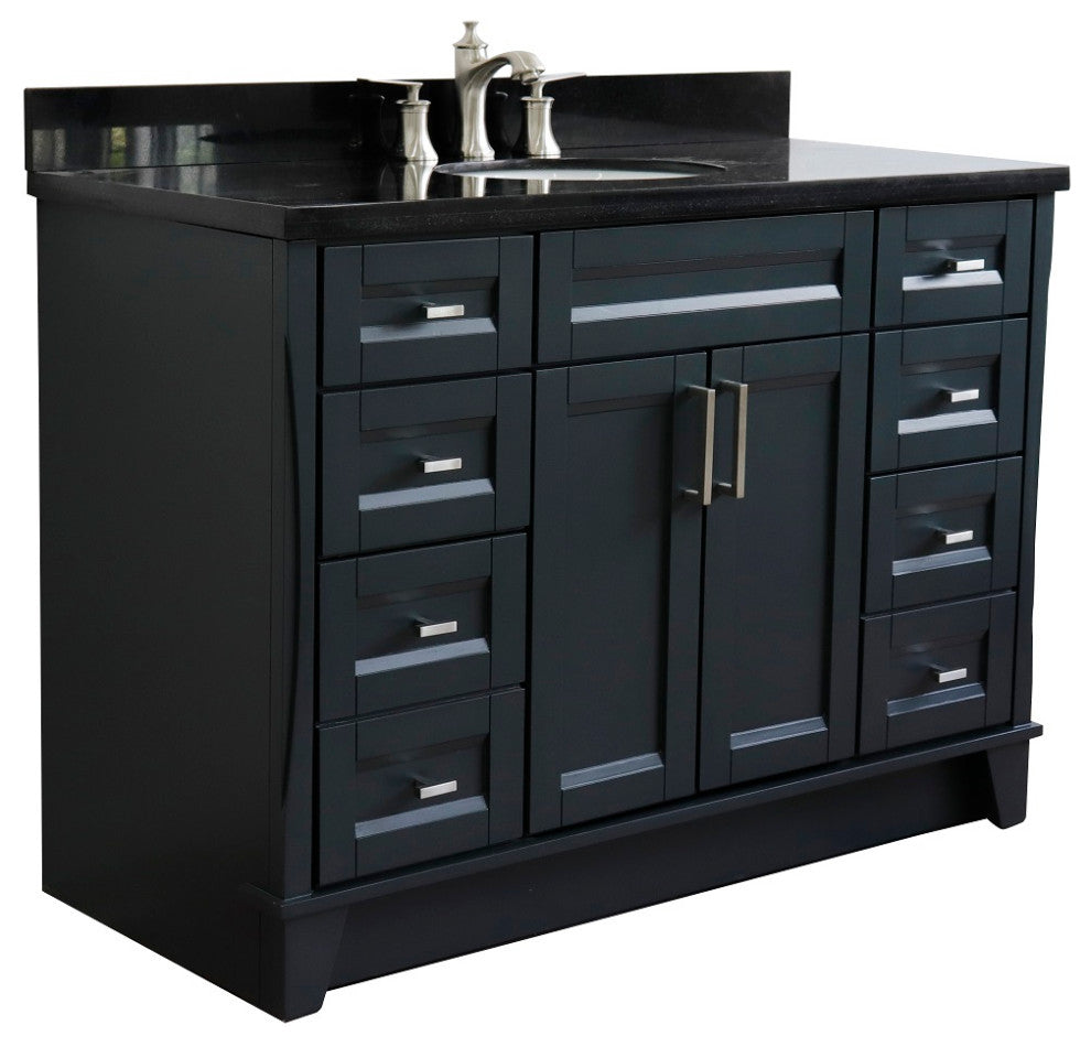 49" Single Sink Vanity, Dark Gray Finish With Black Galaxy Granite