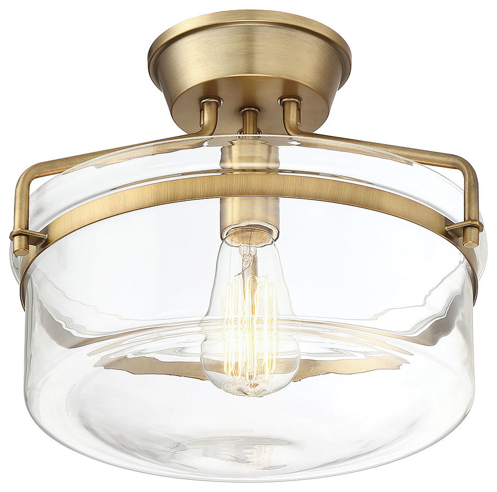 1-Light Semi-Flush Mount, Natural Brass