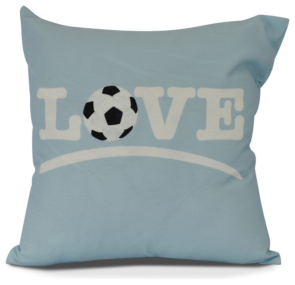 Love Soccer, Word Print Pillow, Light Blue, 20" x 20"