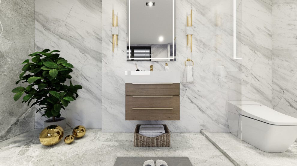 Madison 24" Wall Mounted Vanity with Reinforced Acrylic Sink, Light Oak