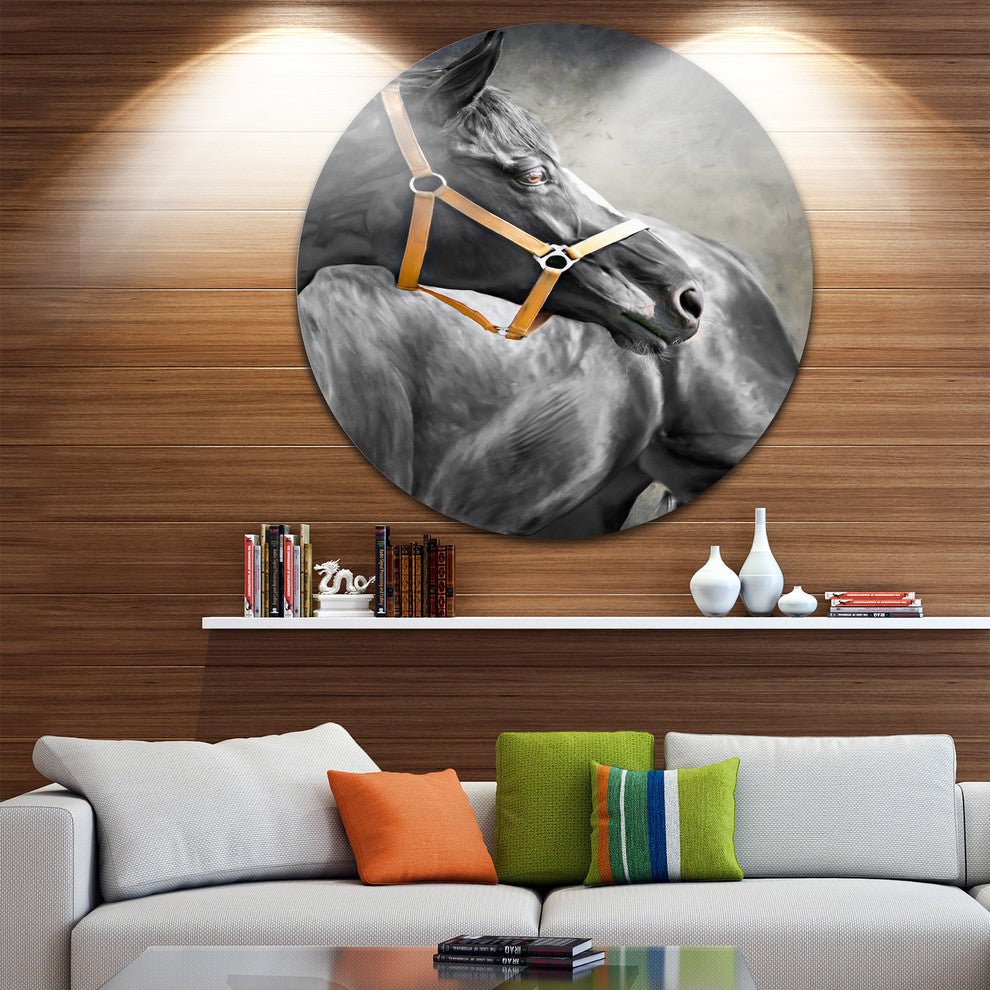 Black Horse, Animal Round Wall Art, 36"