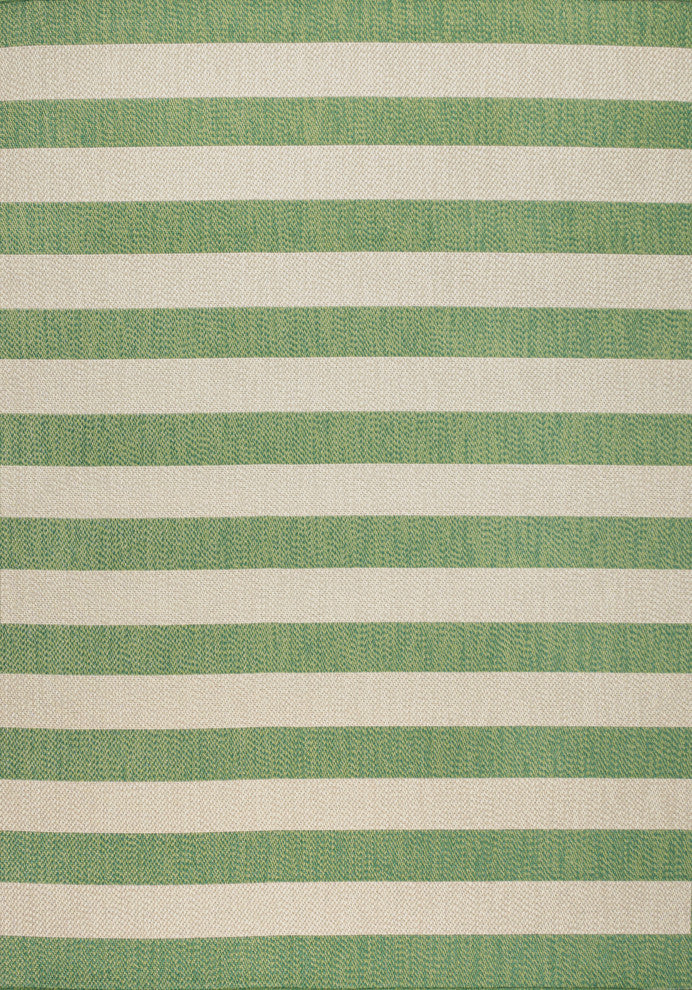 Negril Two-Tone Wide Stripe Indoor/Outdoor Area Rug, Green/Cream, 8x10