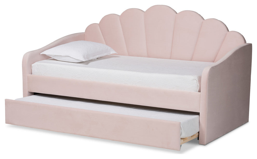 Rankin Modern Light Pink Velvet Daybed, Full Size, With Trundle