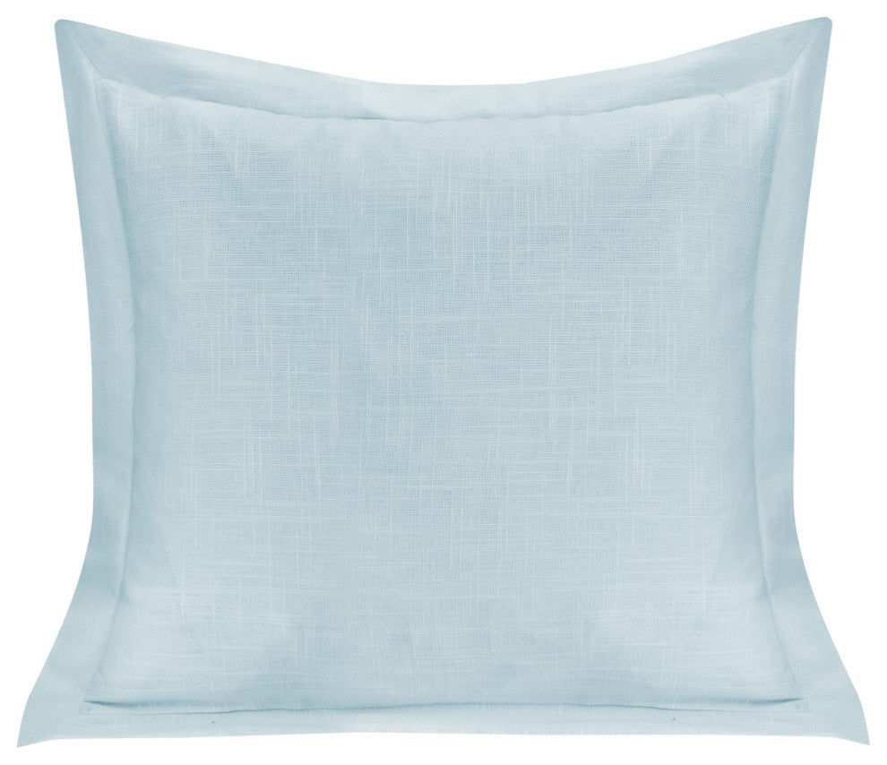 Luna Single Flanged Washed Linen Pillow, 20"x20", Light Blue