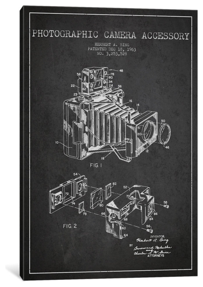 "Camera Charcoal Patent Blueprint" by Aged Pixel, 40x26x1.5