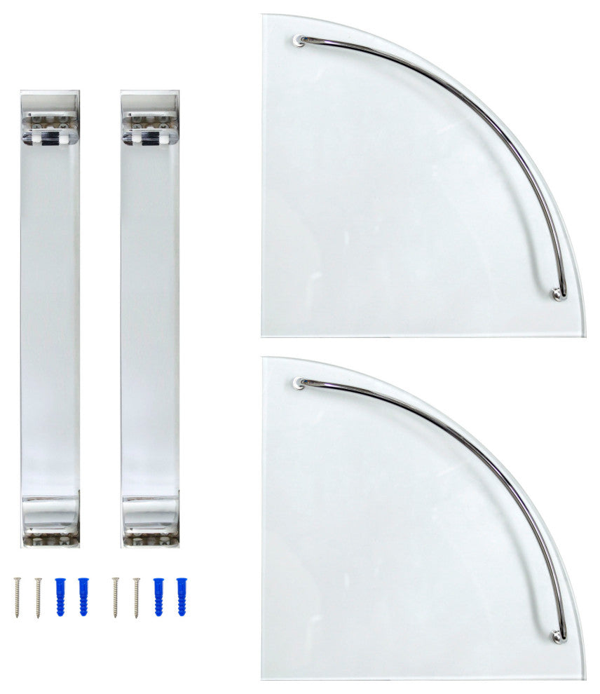 MODONA's 9.5" Double Glass Corner Shelf With Rail, Polished Chrome