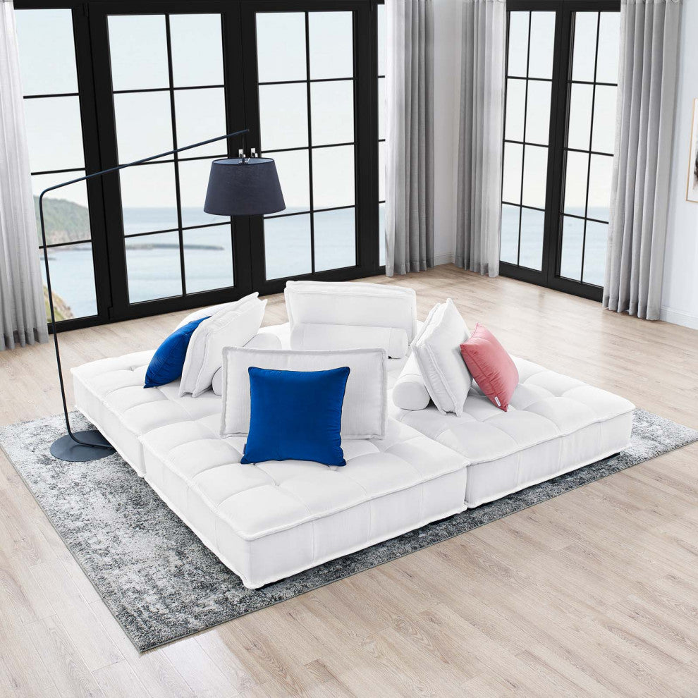 Modular Deep Tufted Sectional Sofa Set, White, Fabric, Modern, Cafe Hospitality