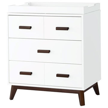 Babyletto Scoot 3-Drawer Changer Dresser in White/Walnut