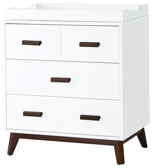 Babyletto Scoot 3-Drawer Changer Dresser in White/Walnut
