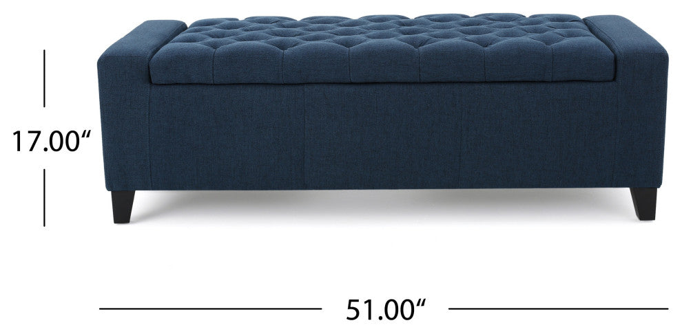 GDF Studio Seattle Tufted Storage Ottoman Bench, Dark Blue
