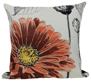 Flower Emboridery Collection with Feather Filled Pillow, Coral, 18"x18"