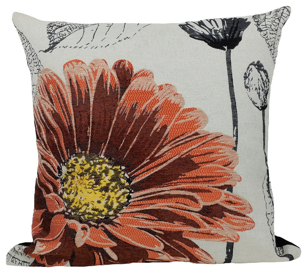 Flower Emboridery Collection with Feather Filled Pillow, Coral, 18"x18"