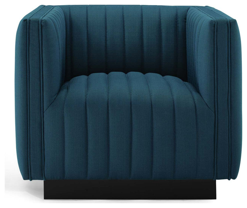 Tufted Armchair Accent Chair, Set of 2, Fabric, Navy Blue, Modern, Lounge
