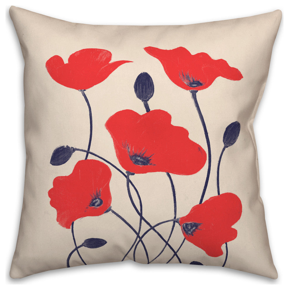 Simple Red Poppies 18x18 Spun Poly Pillow